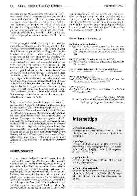 Vorschauseite 4: Sterben und Tod in der Belletristik Ein Literatur-Kolloquium im Hamburger Pflegestudiengang