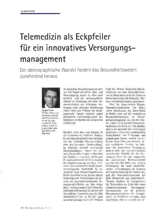 Vorschauseite 1: Telemedizin als Eckpfeiler für ein innovatives Versorgungsmanagement