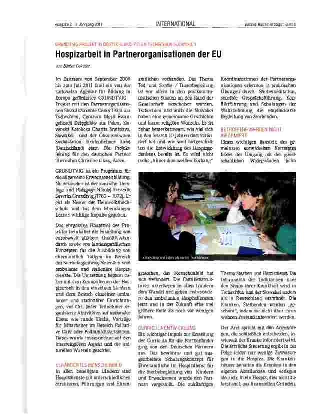 Vorschauseite 1: Hospizarbeit in Partnerorganisationen der EU
