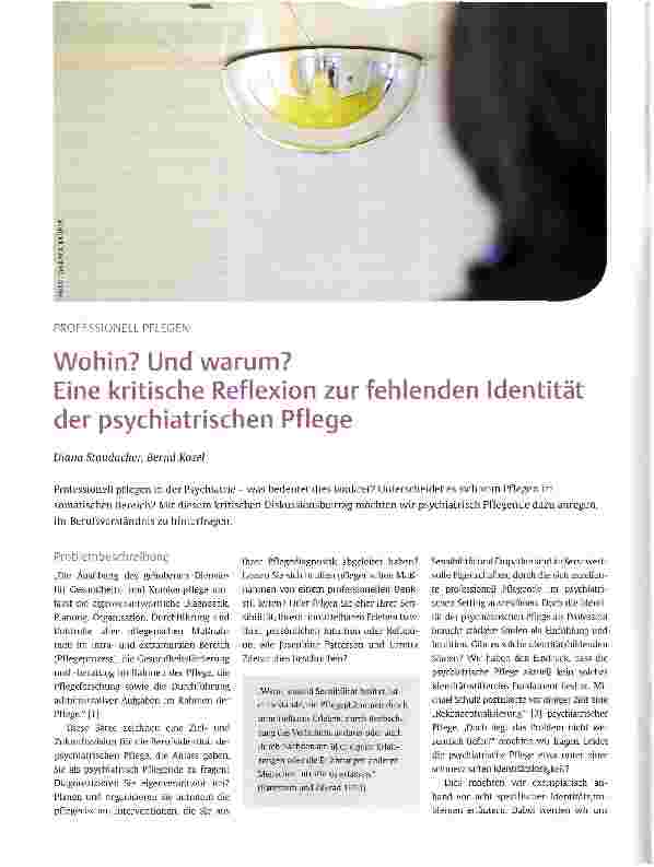 Vorschauseite 1: PROFESSIONELL PFLEGENWohin? Und warum? Eine kritische Reflexion zur fehlenden Identität der psychiatrischen Pflege