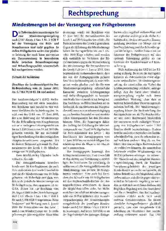 Vorschauseite 1: Mindestmengen bei der Versorgung von Frühgeborenen