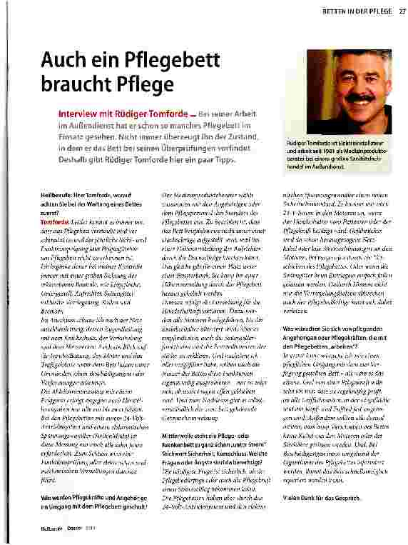 Vorschauseite 1: Auch ein Pflegebett braucht Pflege