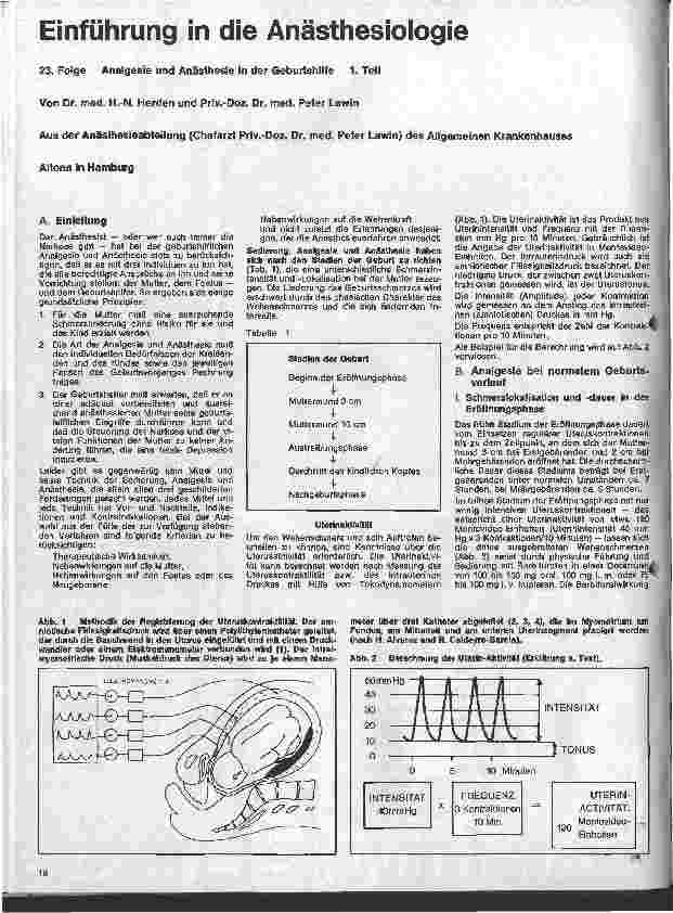 Vorschauseite 1: Einführung in die Anästhesie 23. Folge: Analgesie und Anästhesie in der Geburtshilfe 1. Teil