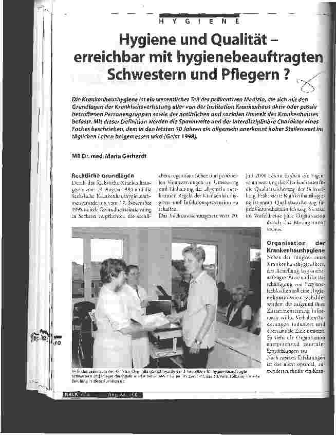 Vorschauseite 1: Hygiene und Qualität - erreichbar mit hygienebeauftragten Schwestern und Pflegern?