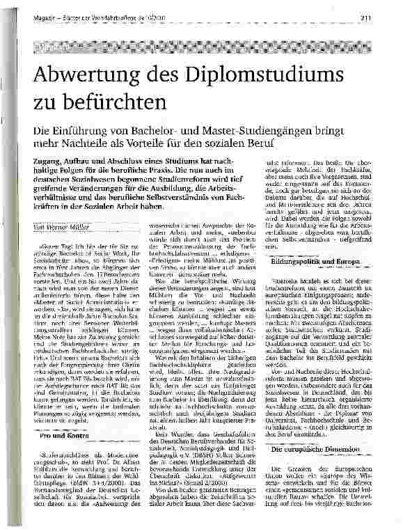 Vorschauseite 1: Abwertung des Diplomstudiums zu befürchten