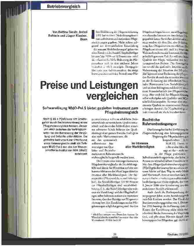 Vorschauseite 1: Preise und Leistungen vergleichen Softwarelösung WldO-PuLS bietet gezieltes Instrument zum Pflegeheimvergleich