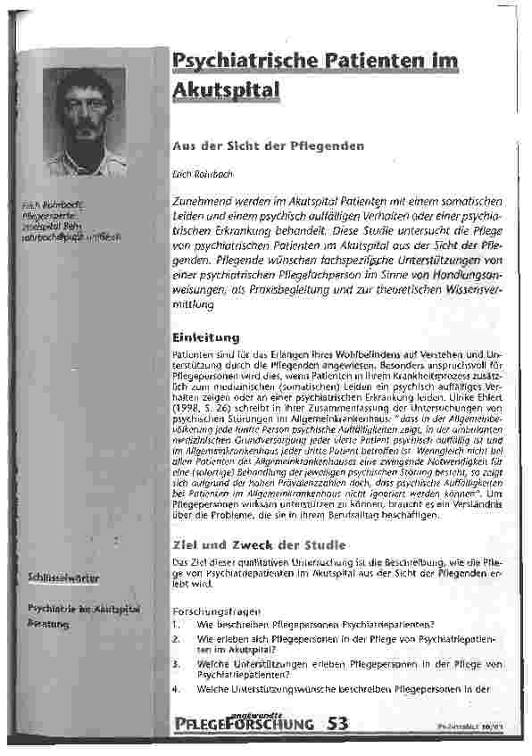 Vorschauseite 1: Psychiatrische Patienten im Akutspital Aus der Sicht der Pflegenden