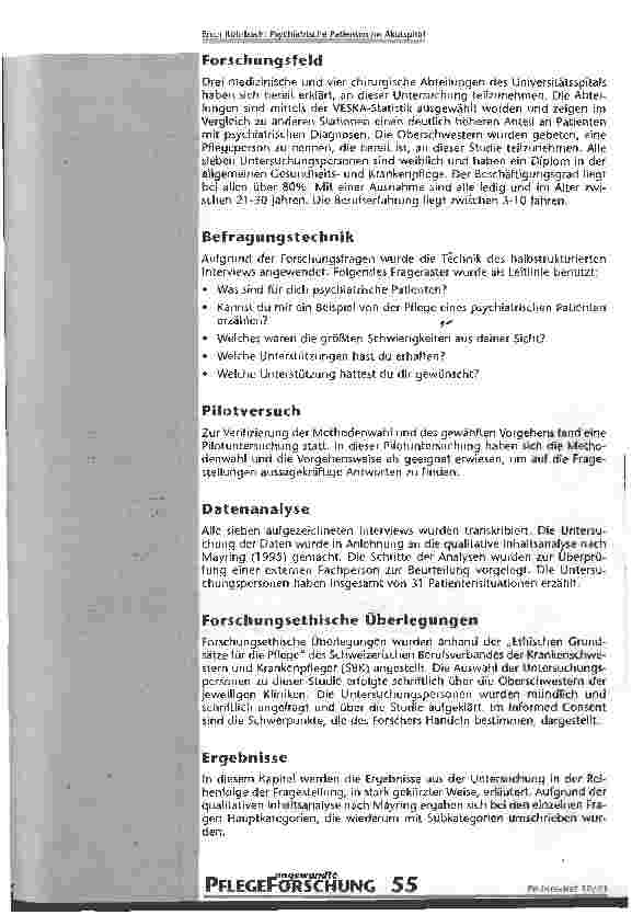 Vorschauseite 3: Psychiatrische Patienten im Akutspital Aus der Sicht der Pflegenden