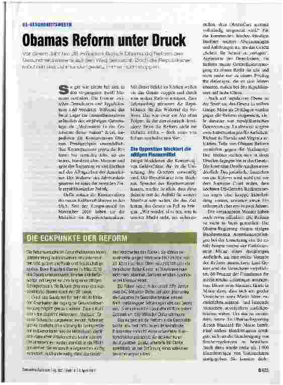 Vorschauseite 1: Obamas Reform unter Druck