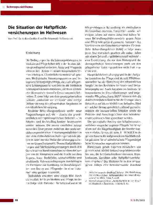 Vorschauseite 1: Die Situation der Haftpflichtversicherungen im Heilwesen