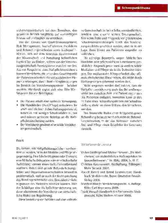 Vorschauseite 6: Die Situation der Haftpflichtversicherungen im Heilwesen