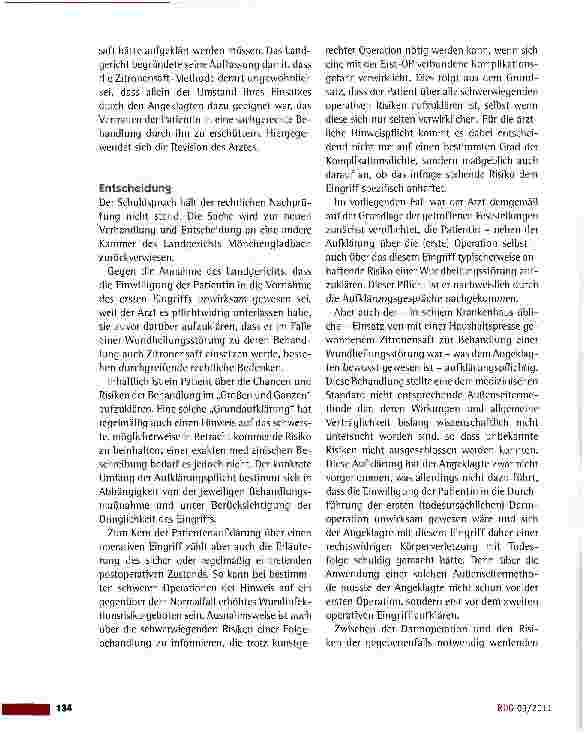 Vorschauseite 2: Umfang der bei Anwendung einer Außenseitermethode notwendigen PatientenaufklärungBGH vom 22.12.2010 (3 StR 239/10)