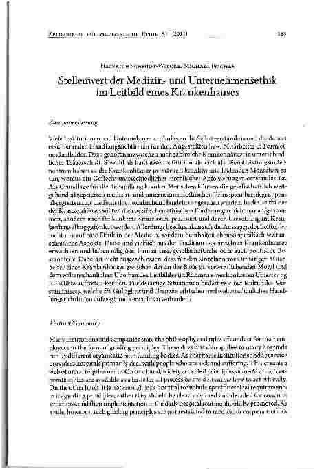 Vorschauseite 1: Stellenwert der Medizinund Unternehmensethik im Leitbild eines Krankenhauses