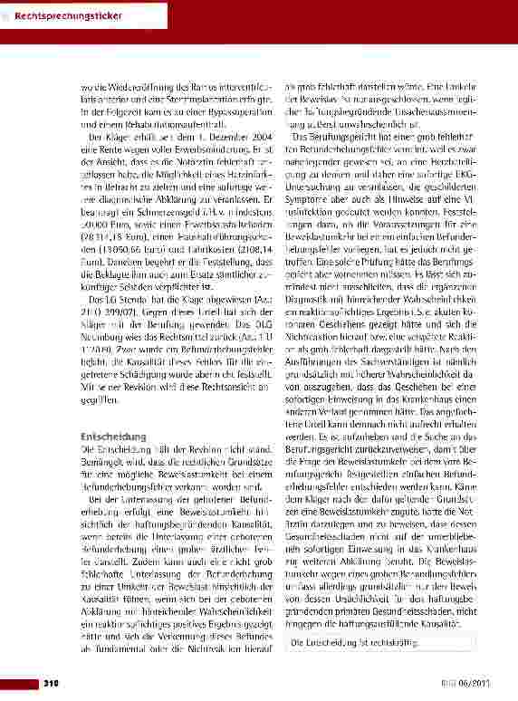 Vorschauseite 2: Nicht erkannter Herzinfarkt bei einem notärztlichen Einsatz BGH vom 13.9.2011 (VI ZR 144/10)