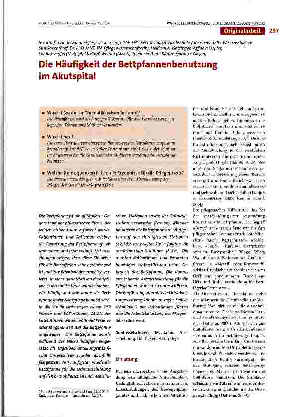Vorschauseite 1: Die Häufigkeit der Bettpfannenbenutzung im Akutspital
