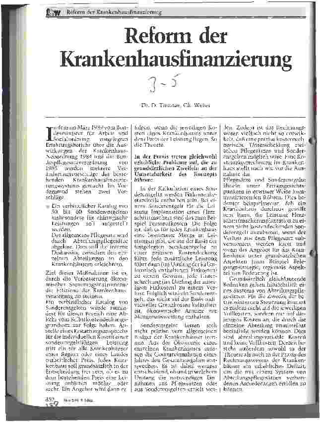 Vorschauseite 1: Reform der Krankenhausfinanzierung
