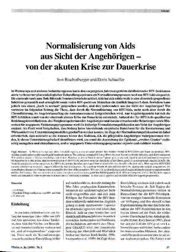 Vorschauseite 1: Normalisierung von Aids aus Sicht der Angehörigen - von der akuten Krise zur Dauerkrise