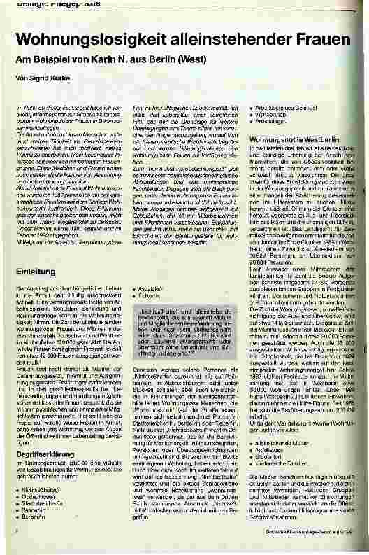 Vorschauseite 1: Wohnungslosigkeit alleinstehender Frauen Am Beispiel von Karin N. aus Berlin (West)