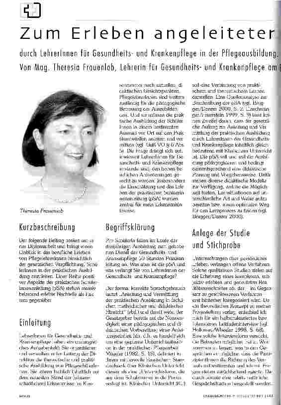 Vorschauseite 1: Zum Erleben angeleiteter Praktika durch LehrerInnen für Gesundheitsund Krankenpflege in der Pflegeausbildung