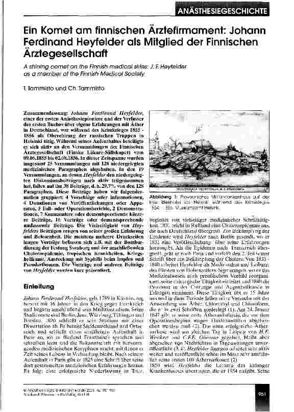 Vorschauseite 1: Ein Komet am finnischen Ärztefirmament: Johann Ferdinand Heyfelder als Mitglied der Finnischen Ärztegesellschaft
