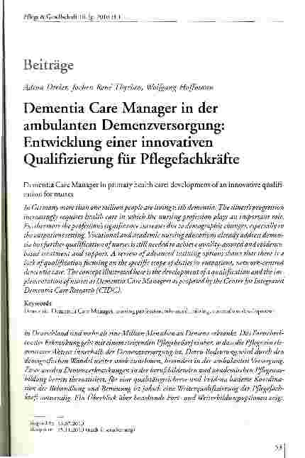 Vorschauseite 1: Dementia Care Manager in der ambulanten Demenzversorgung: Entwicklung einer innovativen Qualifizierung für Pflegefachkräfte