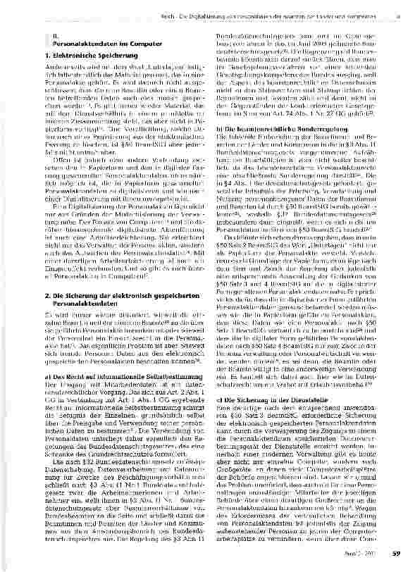 Vorschauseite 2: Die Digitalisierung von Personalakten der Beamten der Länder und Kommunen - und die sich daraus ergebende Sicherungspflicht von Dienststelle und Personalrat