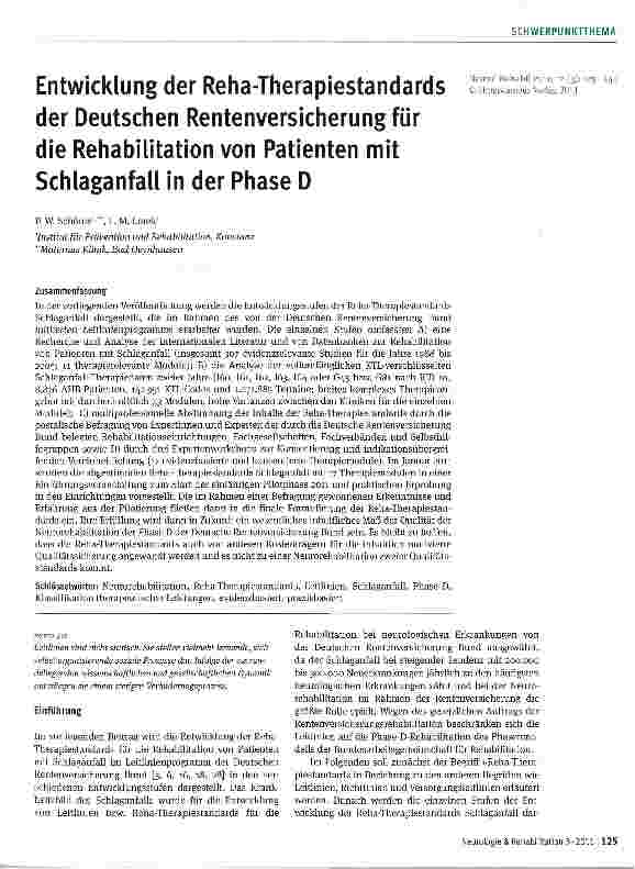 Vorschauseite 1: Entwicklung der Reha-Therapiestandards der Deutschen Rentenversicherung für die Rehabilitation von Patienten mit Schlaganfall in der Phase D