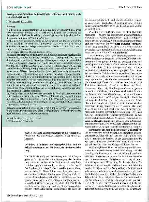 Vorschauseite 2: Entwicklung der Reha-Therapiestandards der Deutschen Rentenversicherung für die Rehabilitation von Patienten mit Schlaganfall in der Phase D