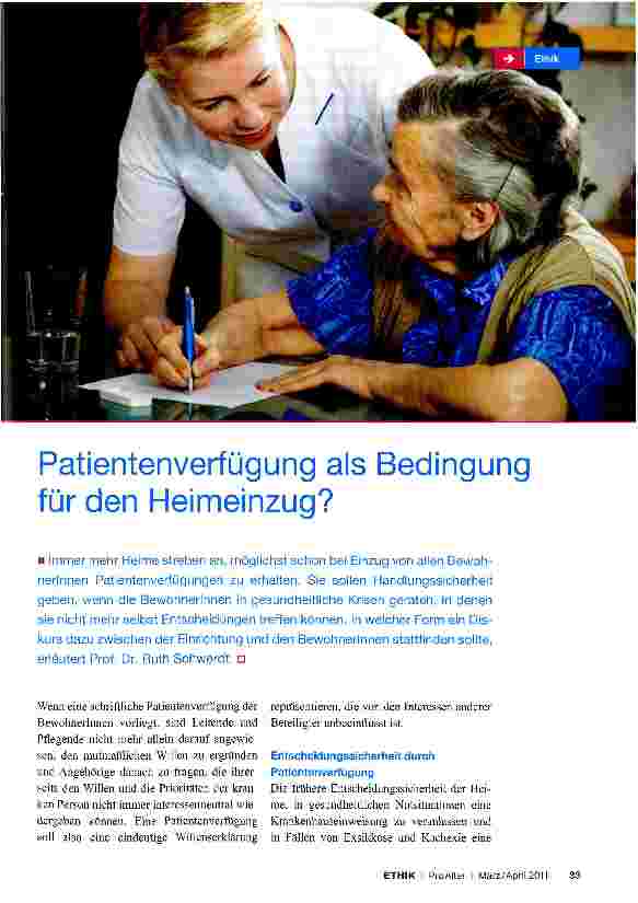 Vorschauseite 1: Patientenverfügung als Bedingung für den Heimeinzug?