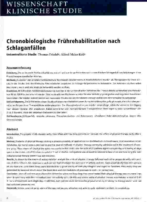 Vorschauseite 1: Chronobiologische Frührehabilitation nach Schlaganfällen