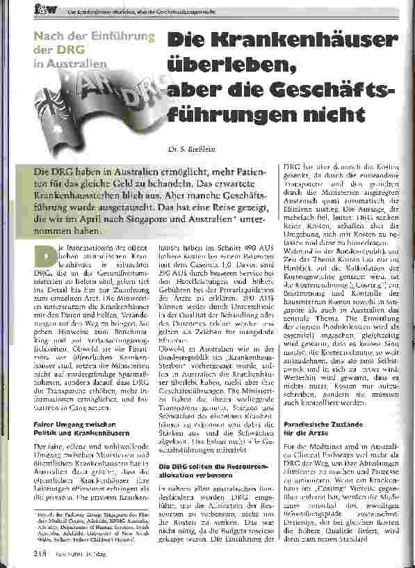 Vorschauseite 1: Die Krankenhäuser überleben, aber die Geschäftsführungen nicht