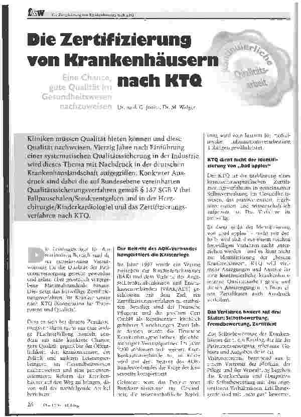 Vorschauseite 1: Die Zertifizierung von KrankenhäusernEine Chance, gute Qualität im Gesundheitswesen nachzuweisen