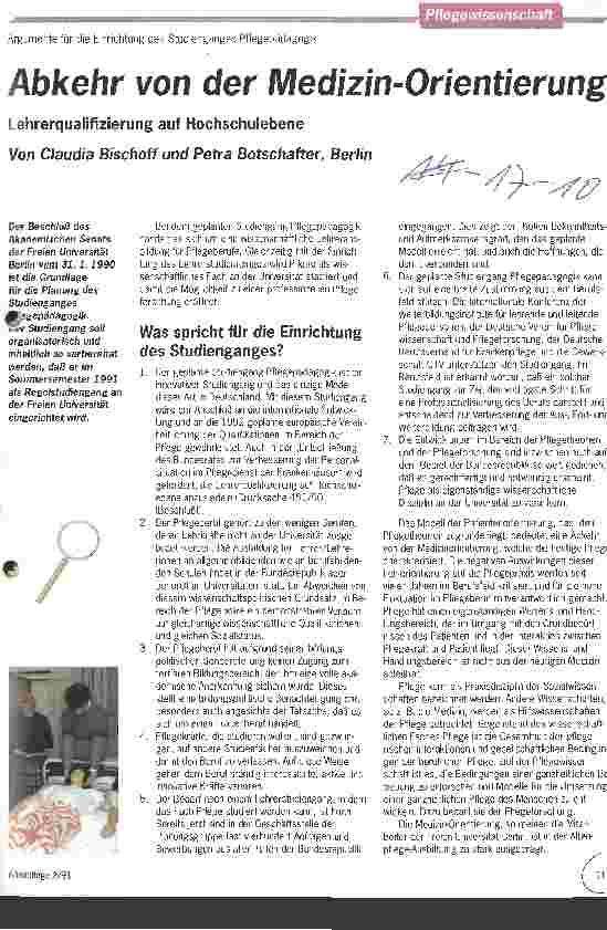 Vorschauseite 1: Abkehr von der Medizin-Orientierung Lehrerqualifizierung auf Hochschulebene