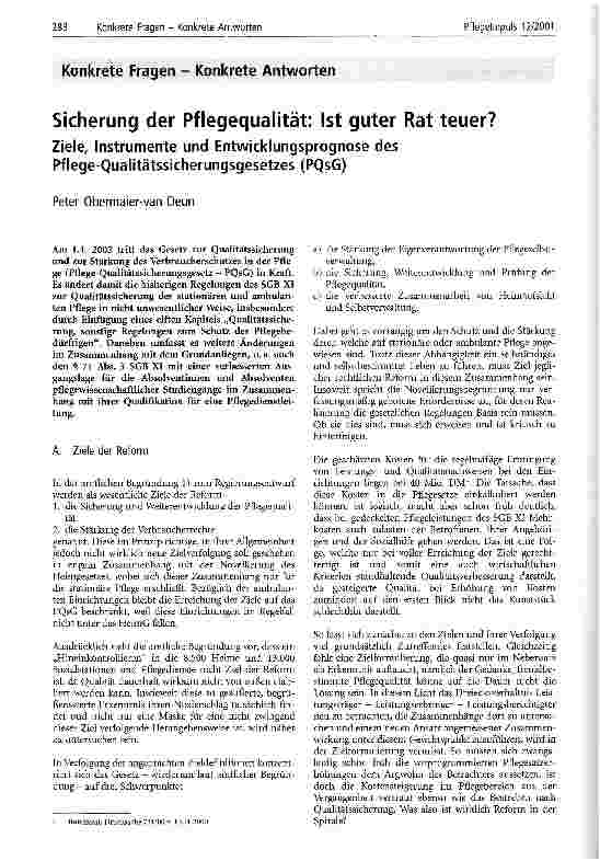 Vorschauseite 1: Sicherung der Pflegequalität: Ist guter Rat teuer? Ziele, Instrumente und Entwicklungsprognose des Pflege-Qualitätssicherungsgesetzes (PQsG)