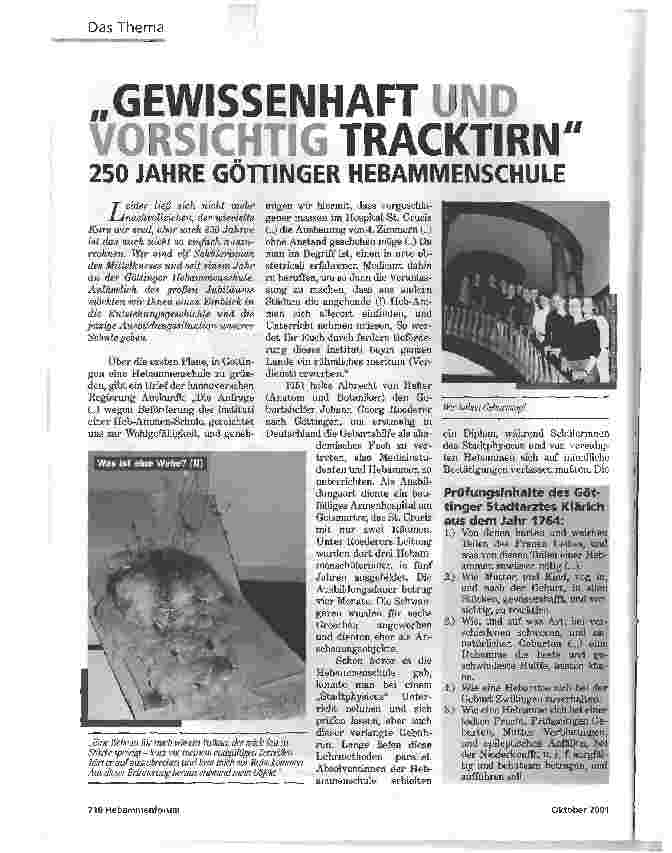 Vorschauseite 1: GEWISSENHAFT UND VORSICHTIG TRACKTIRN250 JAHRE GÖTTINGER HEBAMMENSCHULE