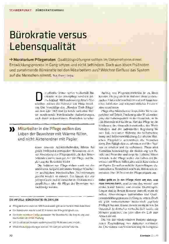 Vorschauseite 1: Bürokratie versus Lebensqualität