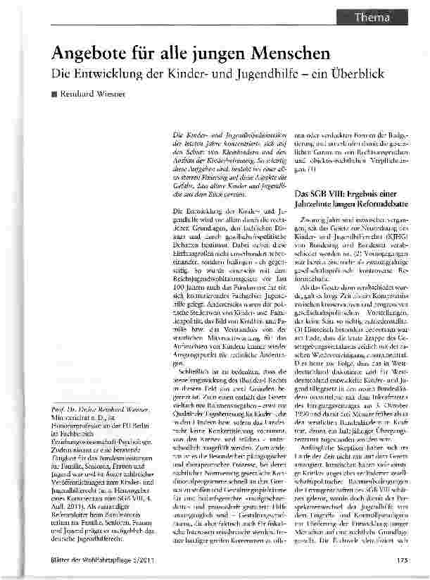 Vorschauseite 1: Angebote für alle jungen Menschen Die Entwicklung der Kinderund Jugendhilfe - ein Überblick