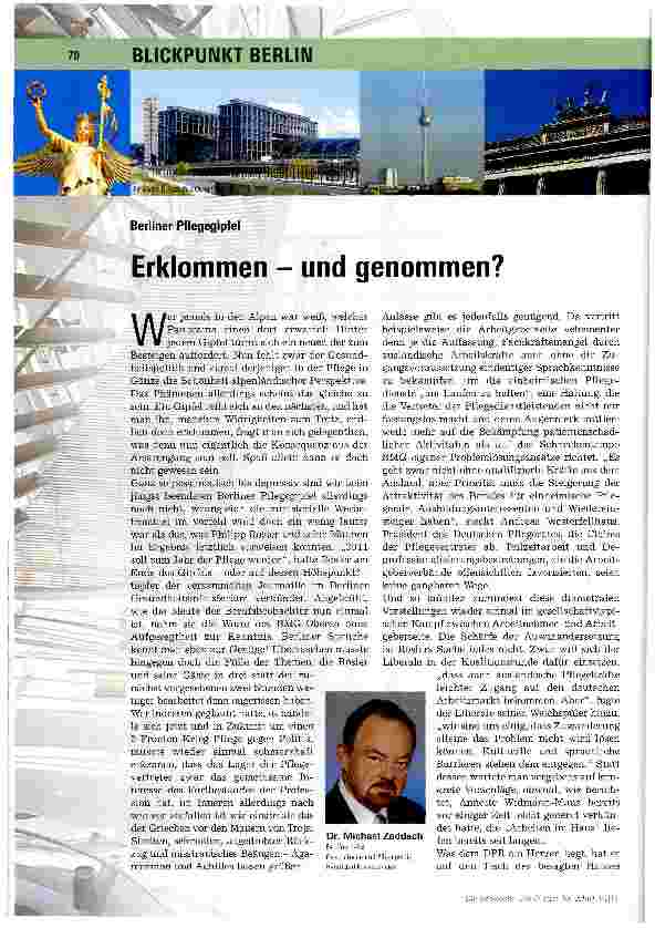 Vorschauseite 1: Berliner PflegegipfelErklommen - und genommen?