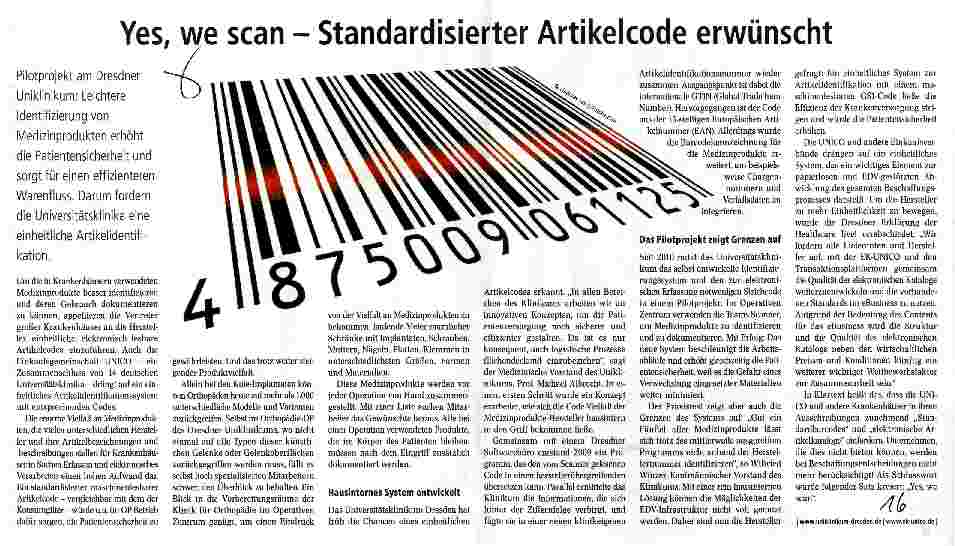 Vorschauseite 1: Yes, we scan - Standardisierter Artikelcode erwünscht