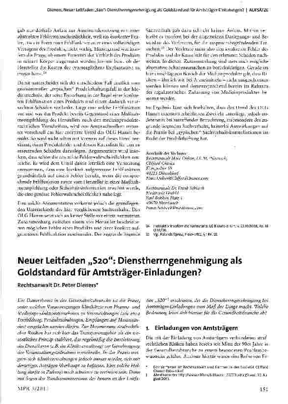 Vorschauseite 1: Neuer Leitfaden „S20: Dienstherrngenehmigung als Goldstandard für Amtsträger-Einladungen?