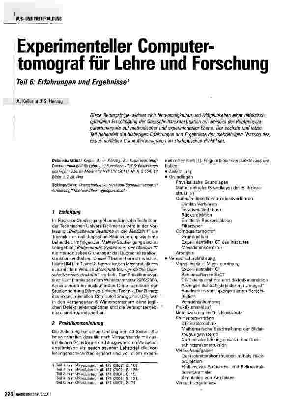 Vorschauseite 1: Experimenteller Computertomograf für Lehre und Forschung Teil 6: Erfahrungen und Ergebnisse