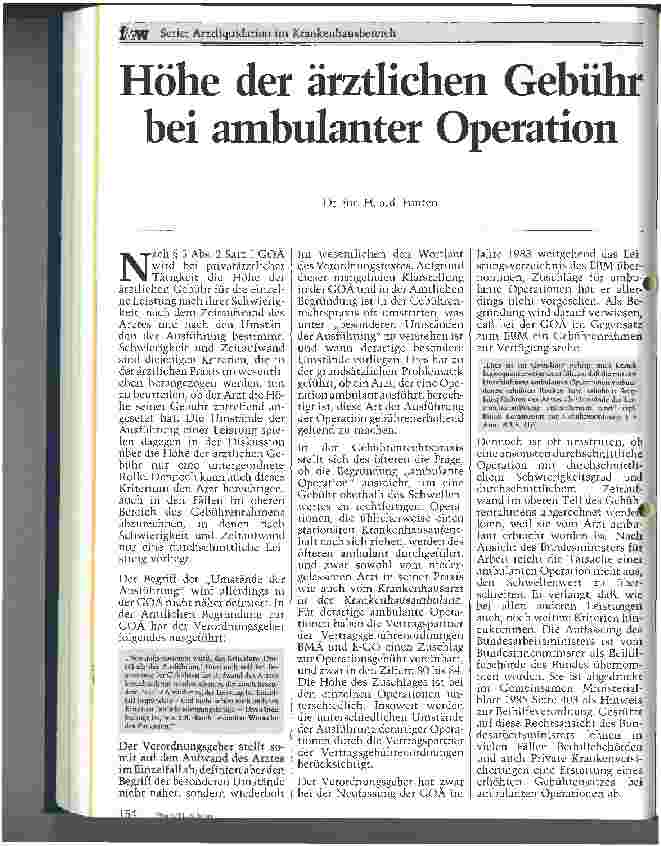 Vorschauseite 1: Höhe der ärztlichen Gebühr bei ambulanter Operation