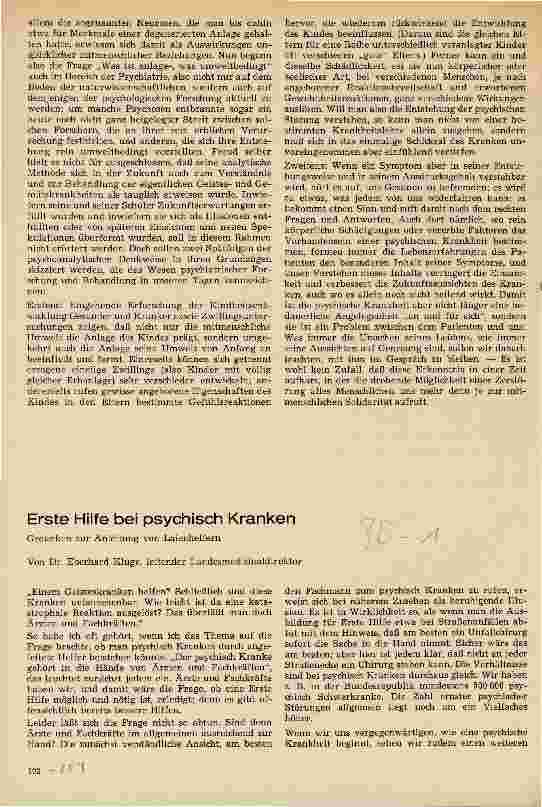 Vorschauseite 1: Erste Hilfe bei psychiatrischen Kranken Gedanken zur Anleitung von Laienhelfern