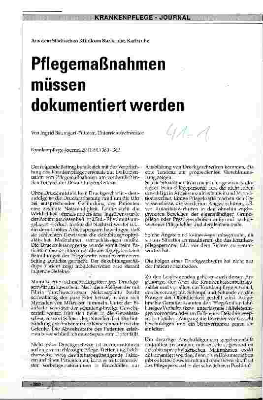 Vorschauseite 1: Pflegemaßnahmen müssen dokumentiert werden
