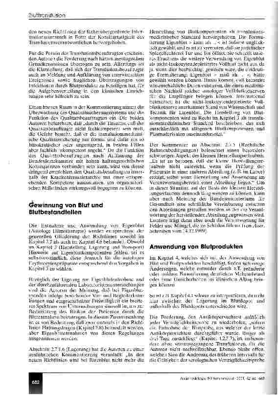 Vorschauseite 2: Inhalte für den transfundierenden Arzt und die autologe Hämotherapie