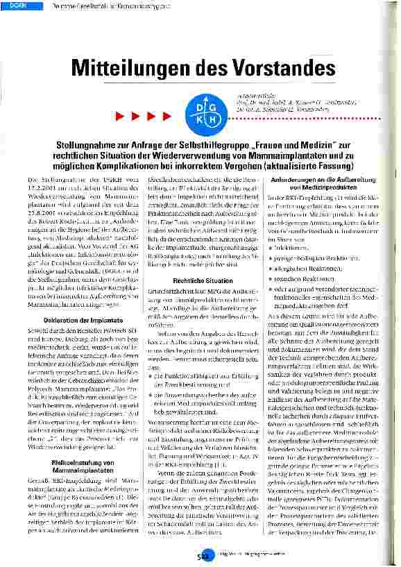 Vorschauseite 1: Mitteilungen des Vorstandes