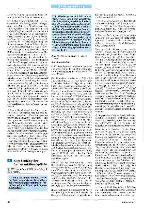 Vorschauseite 1: Zum Umfang der Amtsermittlungspflicht § 1897 Abs. 4 Satz 2 BGB, Abs. 5 Satz 1; § 26 FamFG