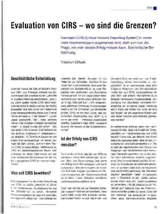 Vorschauseite 1: Evaluation von CIRS - wo sind die Grenzen?