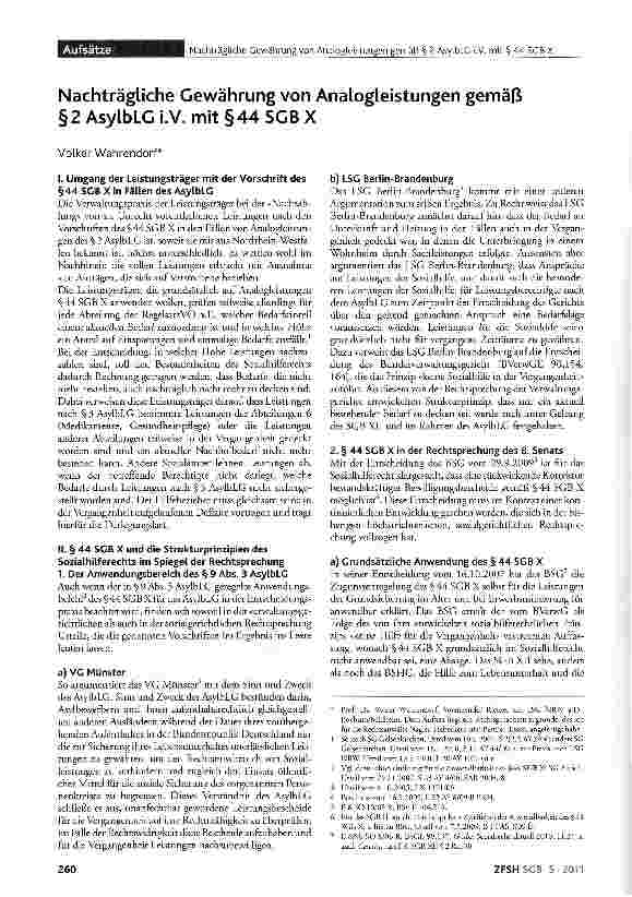Vorschauseite 1: Nachträgliche Gewährung von Analogleistungen gemäß §2 AsylbLG i.V. mit §44 SGB X