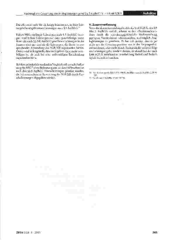 Vorschauseite 6: Nachträgliche Gewährung von Analogleistungen gemäß §2 AsylbLG i.V. mit §44 SGB X